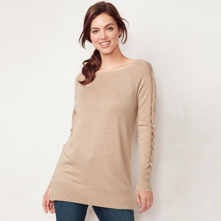 Petite Lc Lauren Conrad Lace-up Sleeve Tunic Sweater, Women's, Size: M Petite, Med Brown