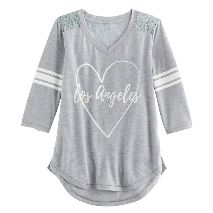 Girls 7-16 So&reg; 3/4-sleeve Lace Sporty Tee, Size: 7-8, Med Grey