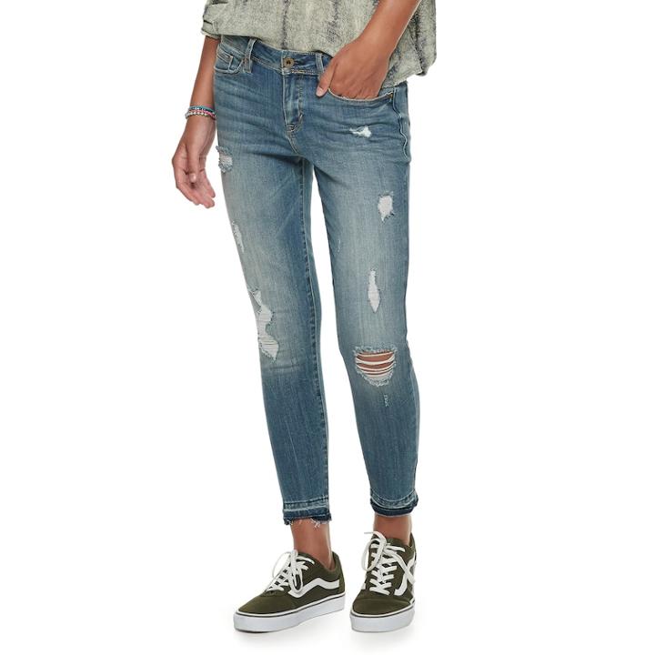 Juniors' American Rag Mid-rise Destructed Ankle Skinny Jeans, Size: 7, Blue