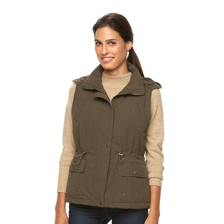 Women's Kc Collections Microfiber Hooded Anorak Vest, Size: Xl, Green