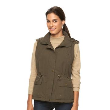 Women's Kc Collections Microfiber Hooded Anorak Vest, Size: Xl, Green