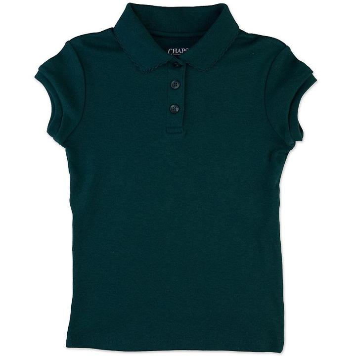 Girls 4-16 & Plus Chaps School Uniform Picot Polo Shirt, Girl's, Size: 12-14, Green Oth