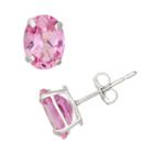 Lab-created Pink Sapphire 10k White Gold Oval Stud Earrings, Women's