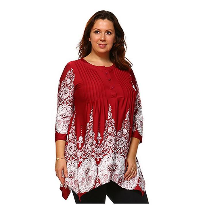 Plus Size White Mark Medallion Shark-bite Tunic, Women's, Size: 3xl, Ovrfl Oth