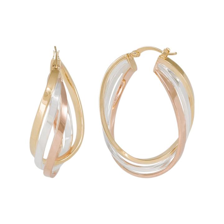 Silver Classics 18k Gold Over Silver & Sterling Silver Tri-tone Oval Hoop Earrings, Women's