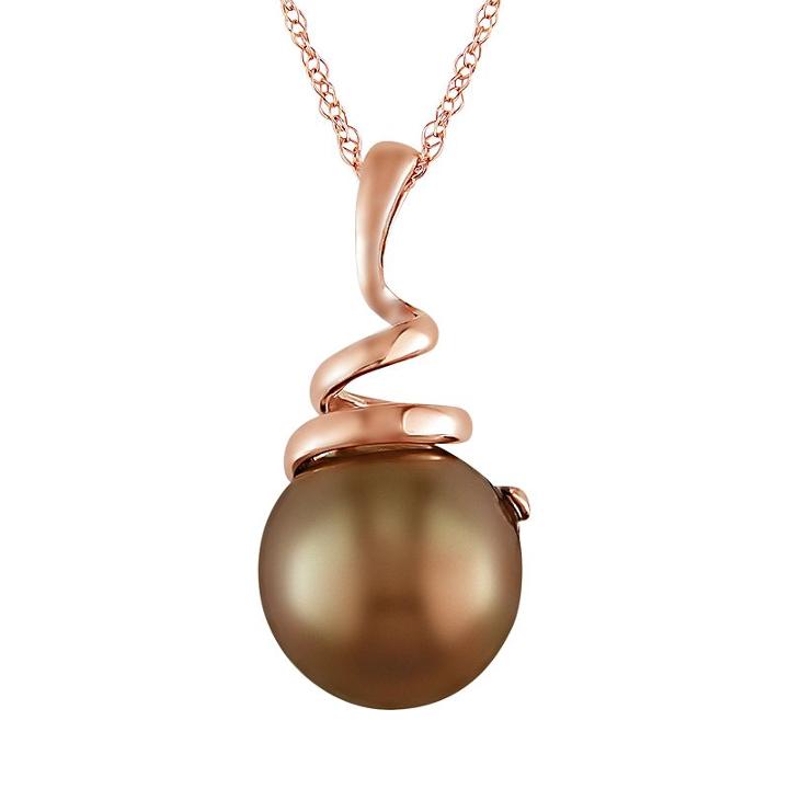 10k Rose Gold Brown Tahitian Cultured Pearl Swirl Pendant, Women's, Size: 17, Pink