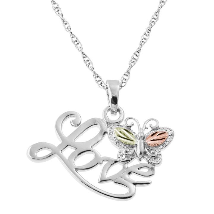 Black Hills Gold Tri Tone Butterfly Love Pendant In Sterling Silver, Women's, Size: 18
