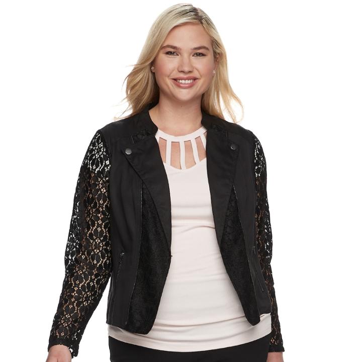 Juniors' Plus Size Candie's&reg; Lace Moto Jacket, Teens, Size: 3xl, Black
