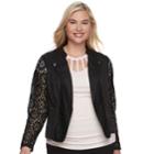 Juniors' Plus Size Candie's&reg; Lace Moto Jacket, Teens, Size: 3xl, Black