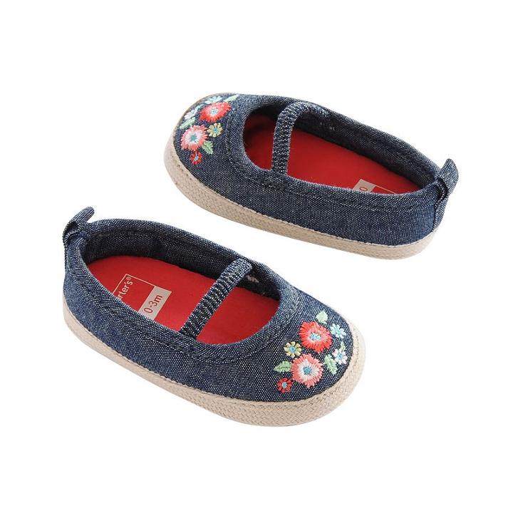 Baby Girl Carter's Embroidered Espadrille Crib Shoes, Size: 3-6 Months, Ovrfl Oth