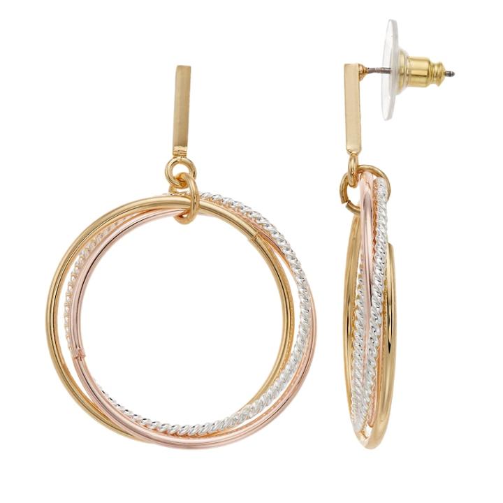 Napier Twisted Triple Hoop Drop Earrings, Women's, Multicolor