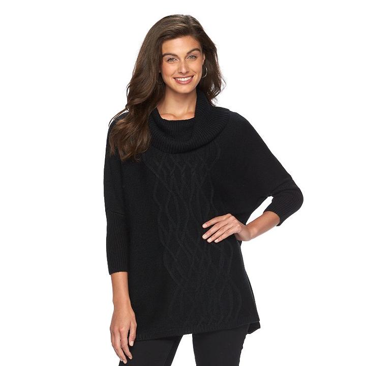 Women's Ab Studio Cable-knit Cowlneck Sweater, Size: Xlrg Av/rg, Black
