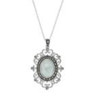 Silver Plated Jade & Marcasite Oval Filigree Pendant Necklace, Women's, Green