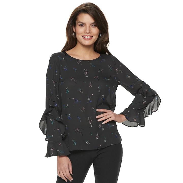 Women's Apt. 9&reg; Tiered Ruffle Top, Size: Xs, Black