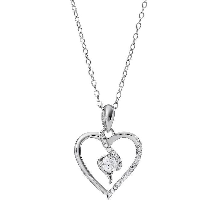 Primrose Sterling Silver Cubic Zirconia Heart Pendant Necklace, Women's, Size: 18, White