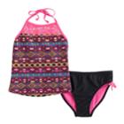 Girls 7-16 So&reg; Mesh Yoke Tribal Pattern Tankini Top & Bottoms Swimsuit Set, Size: 7-8, Pink