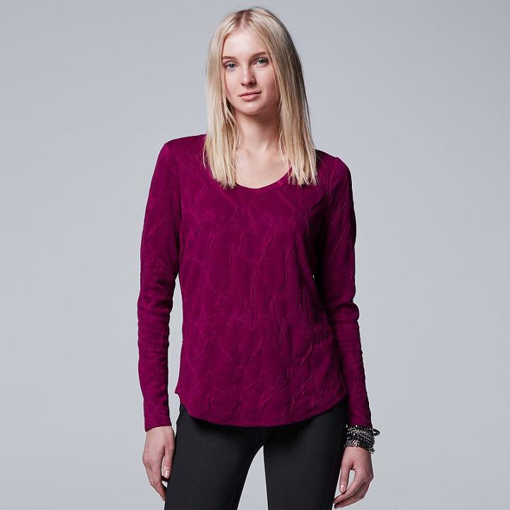 Women's Simply Vera Vera Wang Textured Scoopneck Tee, Size: Xs, Med Purple