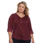 Plus Size Apt. 9&reg; Satin 1/4-zip Top, Women's, Size: 0x, Dark Red