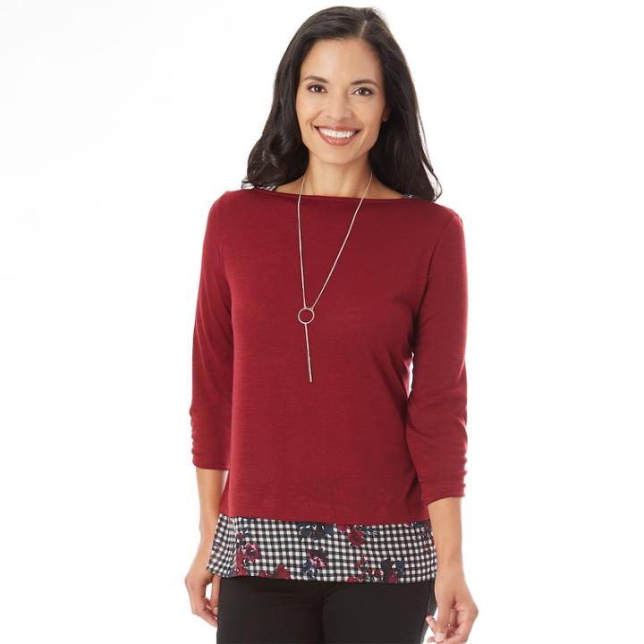 Women's Apt. 9&reg; Mock-layer Necklace Top, Size: Small, Bordeaux Floral