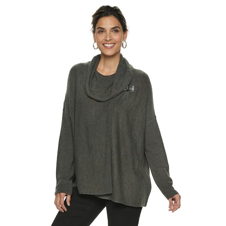 Women's Napa Valley Cowlneck Buckle-detail Dolman Sweater, Size: Medium, Dark Grey