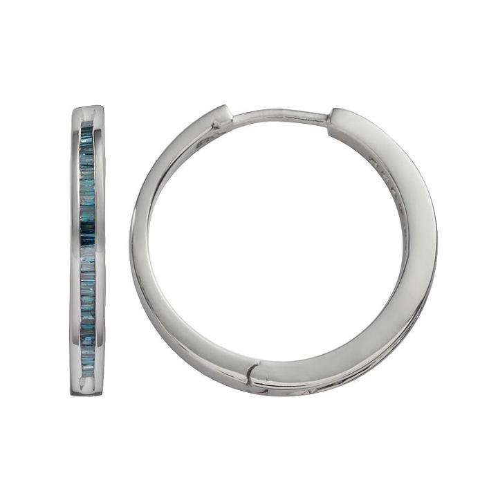 Sterling Silver 1/2-ct. T.w. Blue Diamond Hoop Earrings, Women's