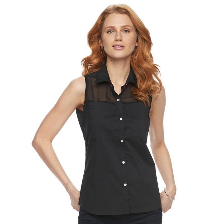 Women's Harve Benard Solid Button-down Shirt, Size: Medium, Black