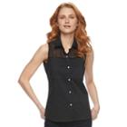 Women's Harve Benard Solid Button-down Shirt, Size: Medium, Black