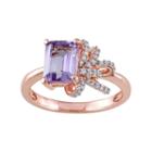 Laura Ashley Sterling Silver Rose De France Amethyst & 1/10 Carat T.w. Diamond Bow Ring, Women's, Size: 9, Purple