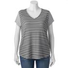 Juniors' Plus Size So&reg; Striped V-neck Tee, Girl's, Size: 1xl, Black