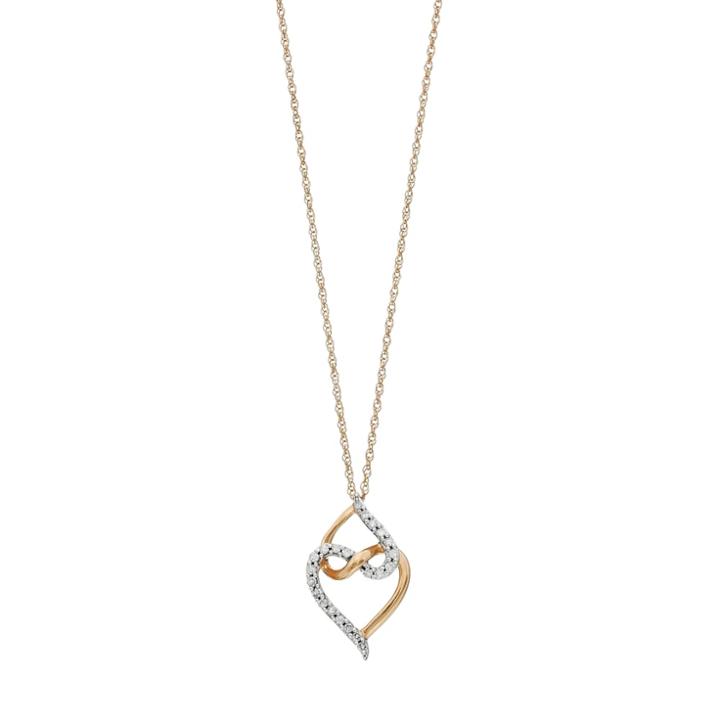 14k Gold Over Silver 1/5 Carat T.w. Diamond Interlocking Heart Pendant, Women's, White