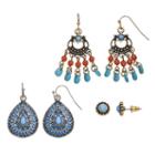 Mudd&reg; Antiqued Teardrop, Beaded Chandelier & Round Earring Set, Girl's, Multicolor