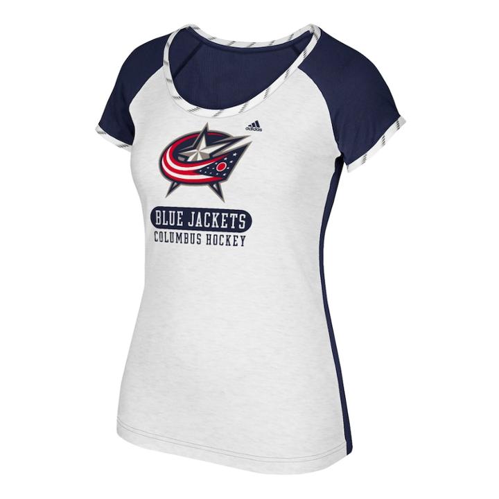Women's Adidas Columbus Blue Jackets Constructed Raglan Tee, Size: Medium, White