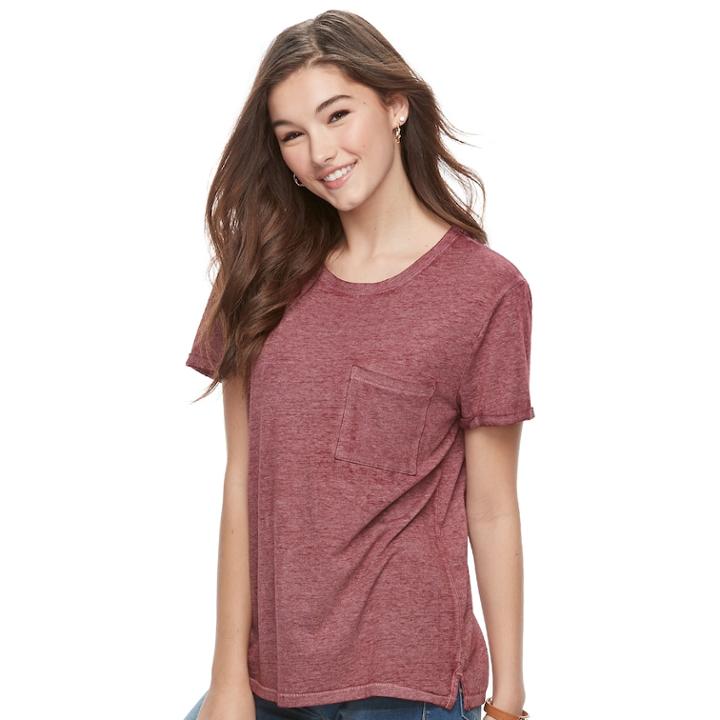 Juniors' So&reg; 1-pocket Heathered Tee, Teens, Size: Medium, Dark Pink