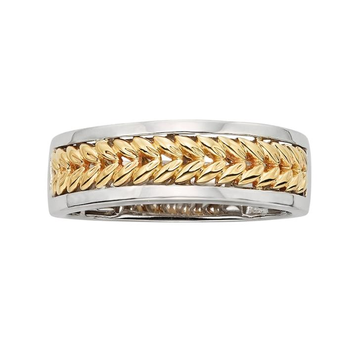 14k Gold Two Tone Herringbone Wedding Band - Men, Size: 9, Multicolor