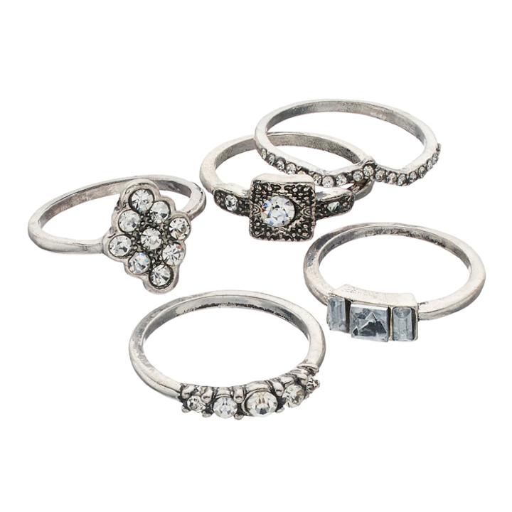 Mudd&reg; Antiqued Square, Baguette & Chevron Ring Set, Women's, Silver