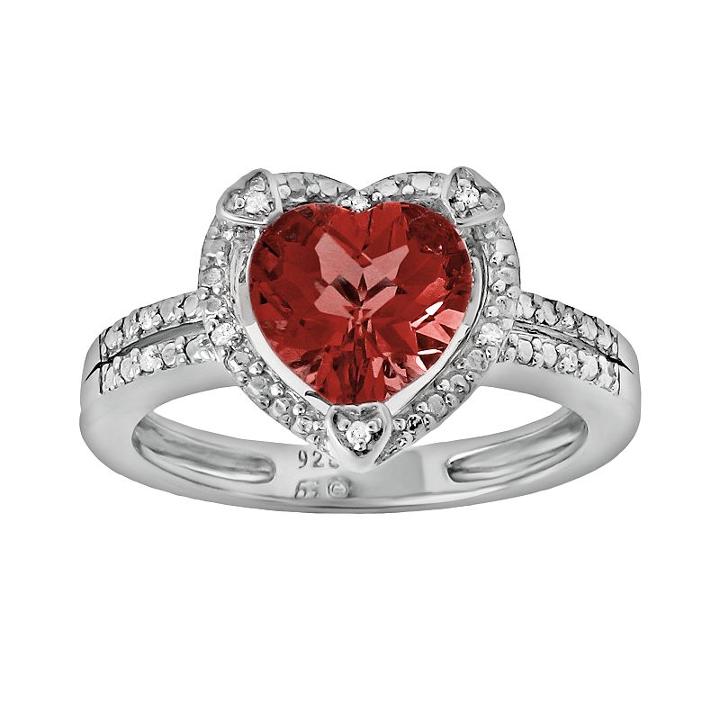 Sterling Silver Garnet And Diamond Accent Heart Frame Ring, Women's, Size: 6, Red