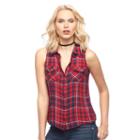 Women's Rock & Republic&reg; Plaid Sleeveless Shirt, Size: Xl, Med Red
