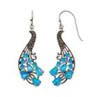 Simulated Opal & Marcasite Silver-plated Peacock Drop Earrings, Women's, White