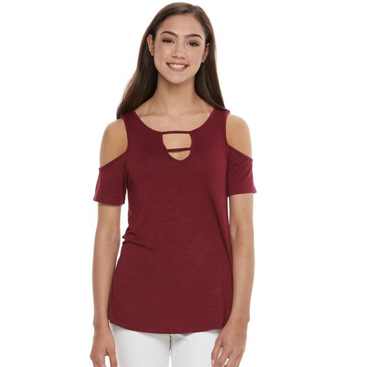 Juniors' Pink Republic Strappy Cold-shoulder Tee, Teens, Size: Xs, Med Purple