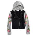 Girls 7-16 American Girl Rose French Terry Moto Jacket, Size: Medium, Black