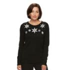 Women's Croft & Barrow&reg; Embroidered Holiday Sweater, Size: Xs, Black
