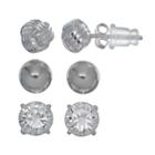 Pure 925 Cubic Zirconia Sterling Silver Love Knot & Ball Stud Earring Set, Women's