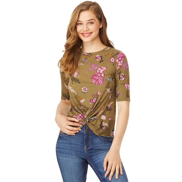 Juniors' Wallflower Floral Twist Front Tee, Teens, Size: Xl, Brt Green
