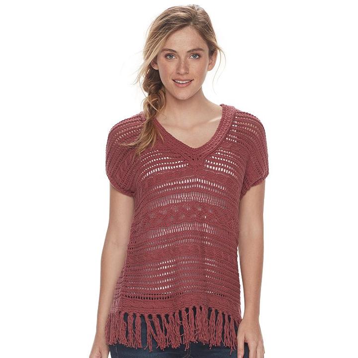 Women's Sonoma Goods For Life&trade; Open-stitch Fringe Sweater, Size: Xl, Dark Red
