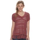Women's Sonoma Goods For Life&trade; Open-stitch Fringe Sweater, Size: Xl, Dark Red