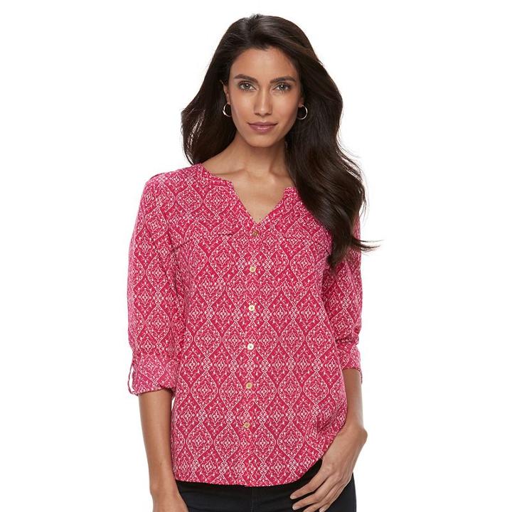 Petite Croft & Barrow&reg; Printed Crepe Shirt, Women's, Size: L Petite, Med Purple