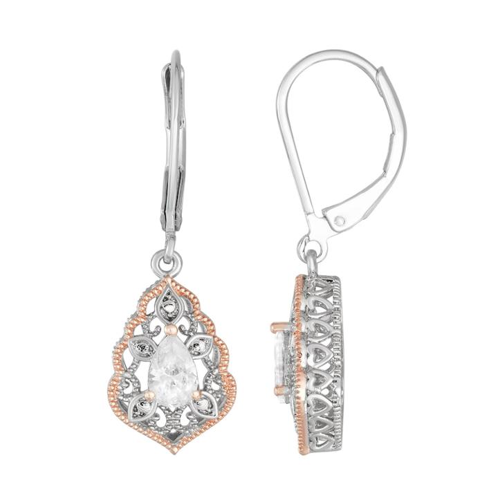 Open Work Pear-cut Cubic Zirconia Drop Earrings, Women's, White
