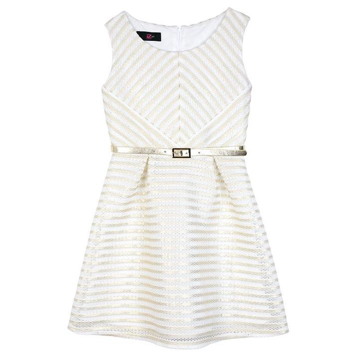Girls 7-16 Iz Amy Byer Ivory Knit Mesh Belted Skater Dress, Girl's, Size: 8, White Oth