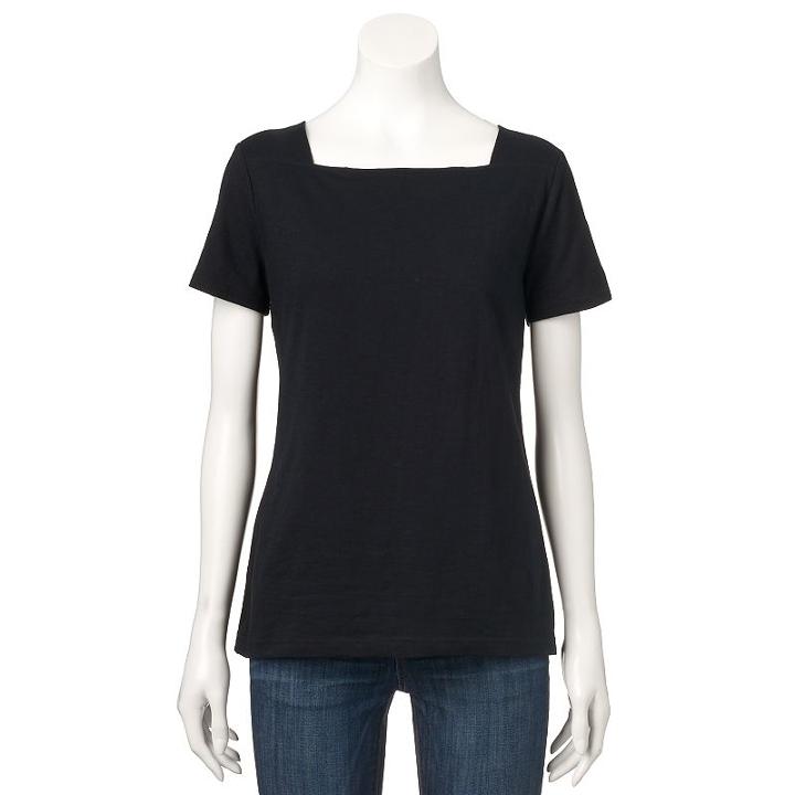 Women's Croft & Barrow&reg; Squareneck Tee, Size: Xs, Black