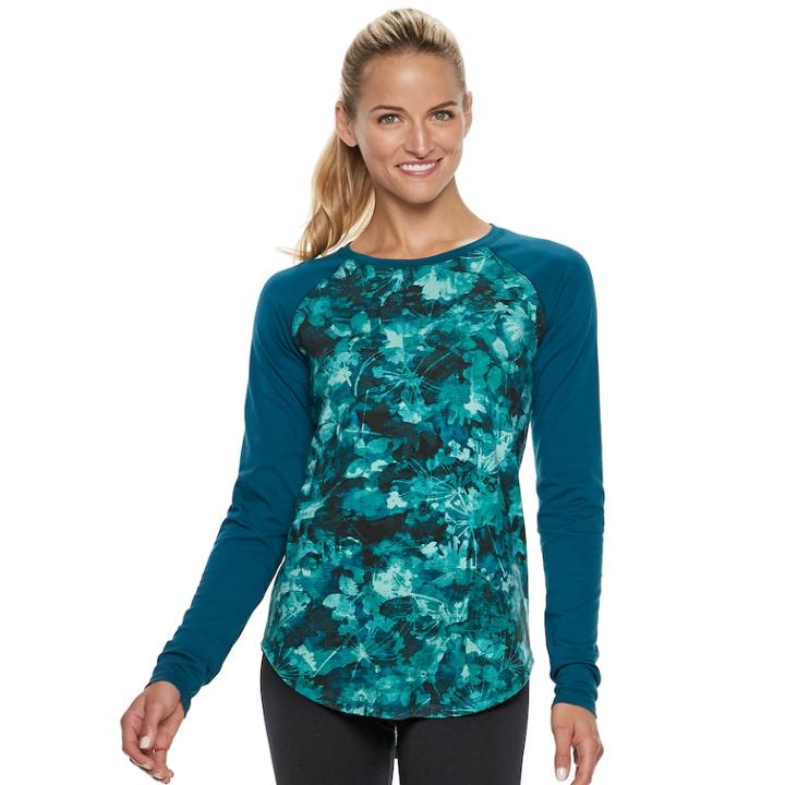 Petite Tek Gear&reg; Raglan Long Sleeve Tee, Women's, Size: Xl Petite, Dark Blue